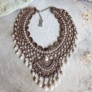 Authentic Unique Jewelry Natural Freshwater Pearls Silk Crochet Necklace